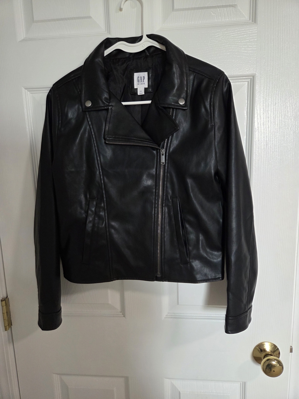 GAP Black Faux Leather Biker Jacket - Girls XXL